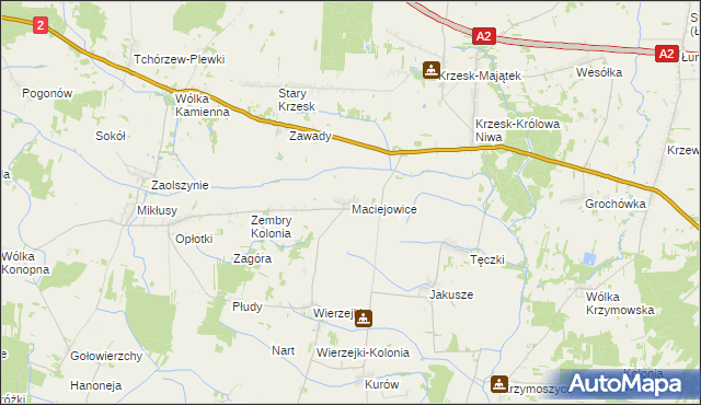 mapa Maciejowice gmina Zbuczyn, Maciejowice gmina Zbuczyn na mapie Targeo