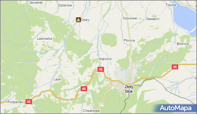 mapa Mąkolno gmina Złoty Stok, Mąkolno gmina Złoty Stok na mapie Targeo