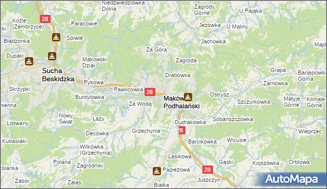 mapa Maków Podhalański, Maków Podhalański na mapie Targeo