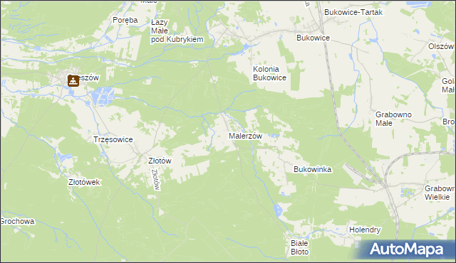 mapa Malerzów, Malerzów na mapie Targeo