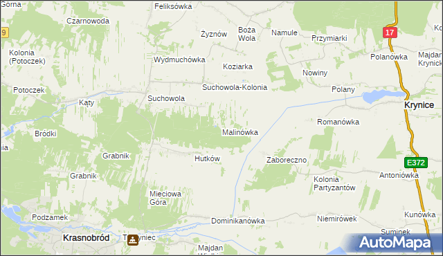 mapa Malinówka gmina Adamów, Malinówka gmina Adamów na mapie Targeo
