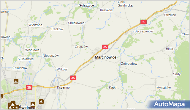 mapa Marcinowice powiat świdnicki, Marcinowice powiat świdnicki na mapie Targeo
