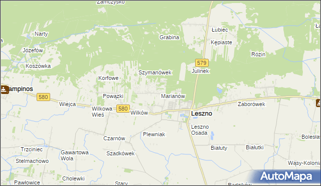 mapa Marianów gmina Leszno, Marianów gmina Leszno na mapie Targeo