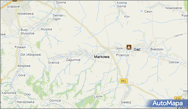 mapa Markowa, Markowa na mapie Targeo