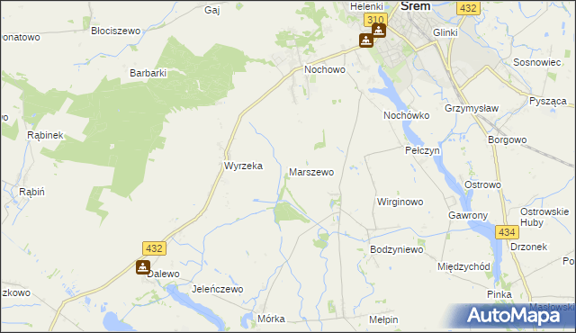 mapa Marszewo gmina Śrem, Marszewo gmina Śrem na mapie Targeo