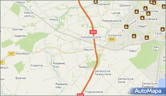 mapa Marynin gmina Konopnica, Marynin gmina Konopnica na mapie Targeo