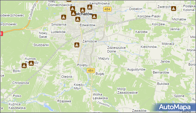 mapa Mazury gmina Bełchatów, Mazury gmina Bełchatów na mapie Targeo