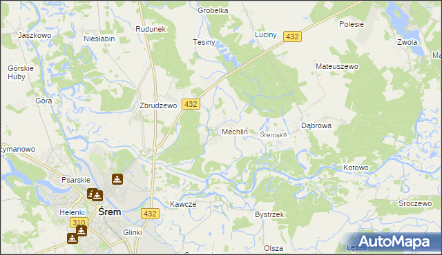 mapa Mechlin gmina Śrem, Mechlin gmina Śrem na mapie Targeo