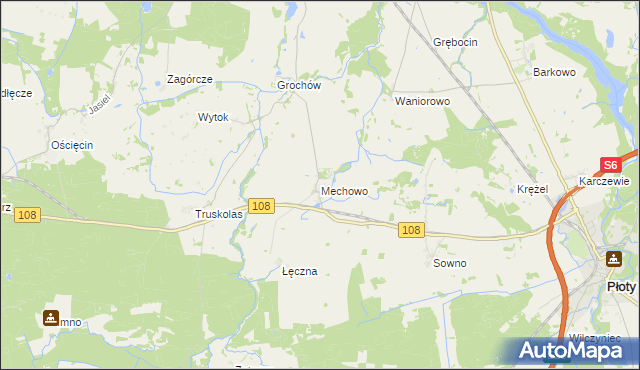 mapa Mechowo gmina Płoty, Mechowo gmina Płoty na mapie Targeo