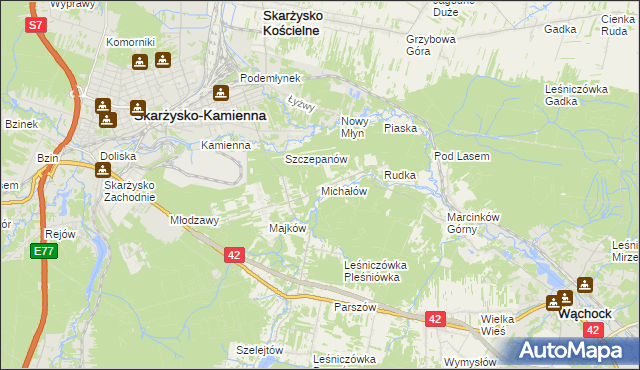mapa Michałów gmina Skarżysko Kościelne, Michałów gmina Skarżysko Kościelne na mapie Targeo
