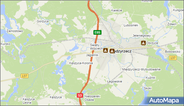 mapa Międzyrzecz powiat międzyrzecki, Międzyrzecz powiat międzyrzecki na mapie Targeo