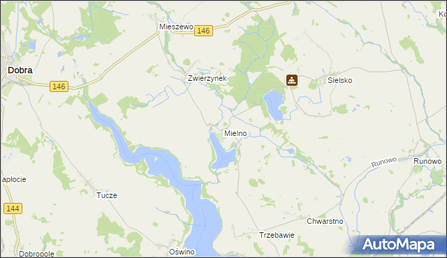 mapa Mielno gmina Węgorzyno, Mielno gmina Węgorzyno na mapie Targeo