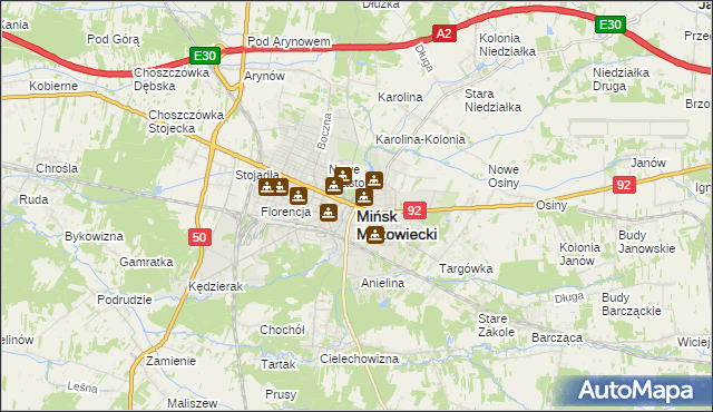 mapa Mińsk Mazowiecki, Mińsk Mazowiecki na mapie Targeo