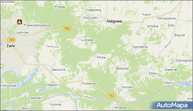 mapa Mirów gmina Niegowa, Mirów gmina Niegowa na mapie Targeo