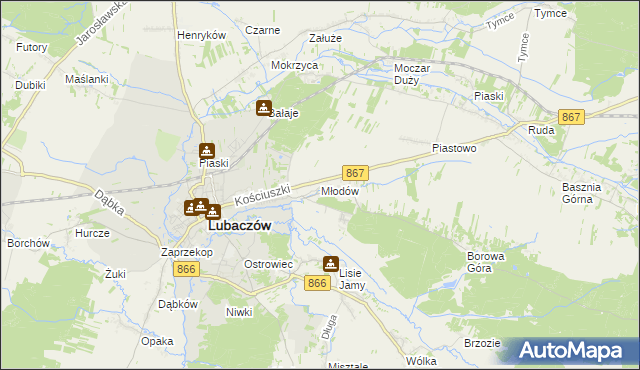 mapa Młodów gmina Lubaczów, Młodów gmina Lubaczów na mapie Targeo