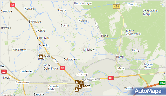 mapa Mnichów gmina Sieradz, Mnichów gmina Sieradz na mapie Targeo