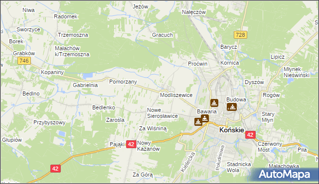 mapa Modliszewice, Modliszewice na mapie Targeo