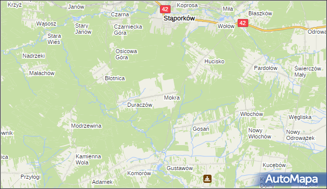 mapa Mokra gmina Stąporków, Mokra gmina Stąporków na mapie Targeo
