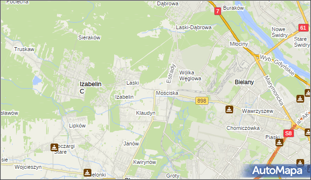 mapa Mościska gmina Izabelin, Mościska gmina Izabelin na mapie Targeo