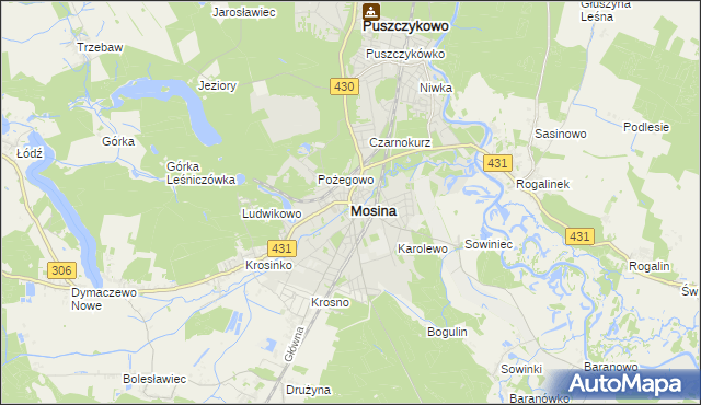 mapa Mosina powiat poznański, Mosina powiat poznański na mapie Targeo