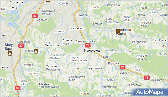 mapa Nawojowa, Nawojowa na mapie Targeo