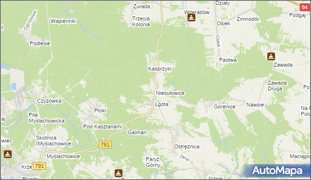 mapa Niesułowice gmina Olkusz, Niesułowice gmina Olkusz na mapie Targeo