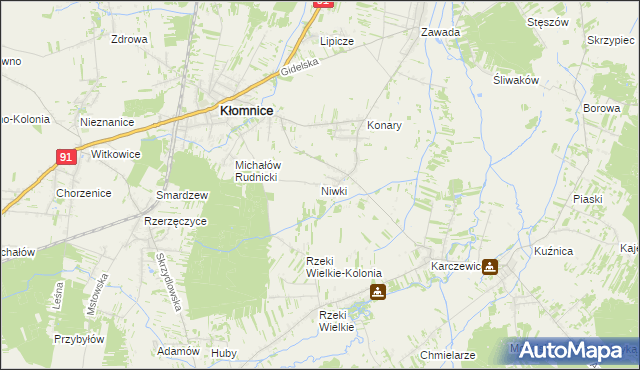 mapa Niwki gmina Kłomnice, Niwki gmina Kłomnice na mapie Targeo