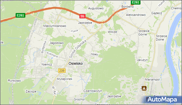 mapa Niwy gmina Osielsko, Niwy gmina Osielsko na mapie Targeo