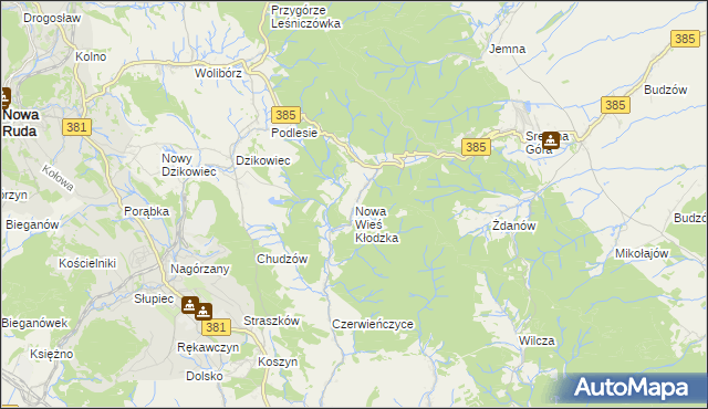 mapa Nowa Wieś Kłodzka, Nowa Wieś Kłodzka na mapie Targeo