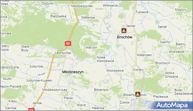 mapa Nowe Mistrzewice, Nowe Mistrzewice na mapie Targeo