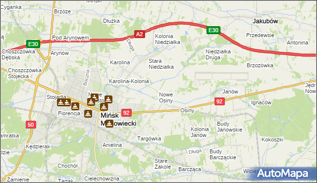 mapa Nowe Osiny, Nowe Osiny na mapie Targeo
