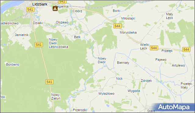mapa Nowy Dwór gmina Lidzbark, Nowy Dwór gmina Lidzbark na mapie Targeo