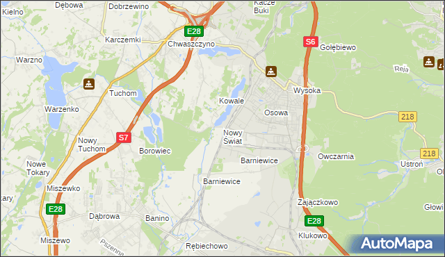 mapa Nowy Świat gmina Żukowo, Nowy Świat gmina Żukowo na mapie Targeo