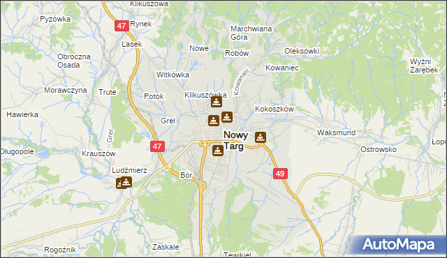 mapa Nowego Targu, Nowy Targ na mapie Targeo