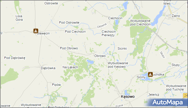 mapa Obrowo gmina Kęsowo, Obrowo gmina Kęsowo na mapie Targeo