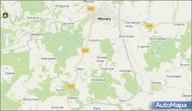 mapa Ojcowa Wola, Ojcowa Wola na mapie Targeo