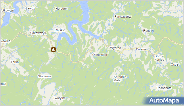 mapa Olchowiec gmina Czarna, Olchowiec gmina Czarna na mapie Targeo