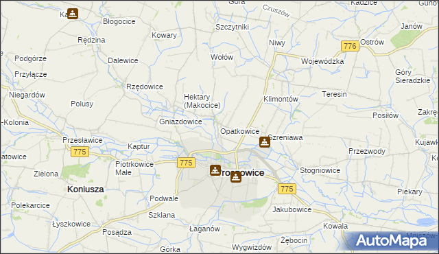 mapa Opatkowice gmina Proszowice, Opatkowice gmina Proszowice na mapie Targeo