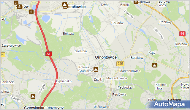 mapa Ornontowice, Ornontowice na mapie Targeo