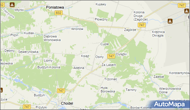 mapa Osiny gmina Chodel, Osiny gmina Chodel na mapie Targeo
