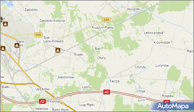 mapa Osiny gmina Siedlce, Osiny gmina Siedlce na mapie Targeo