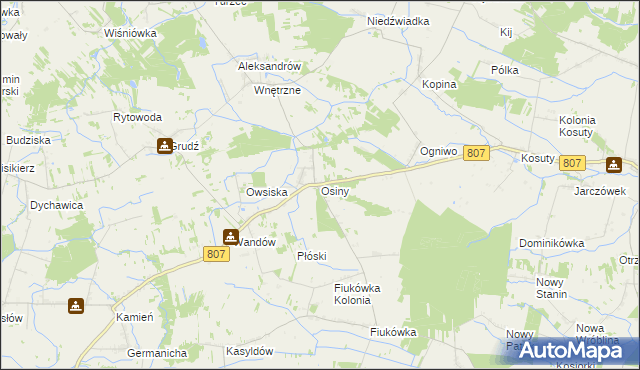mapa Osiny gmina Wola Mysłowska, Osiny gmina Wola Mysłowska na mapie Targeo