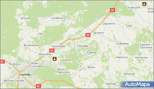 mapa Ostrówek gmina Łochów, Ostrówek gmina Łochów na mapie Targeo