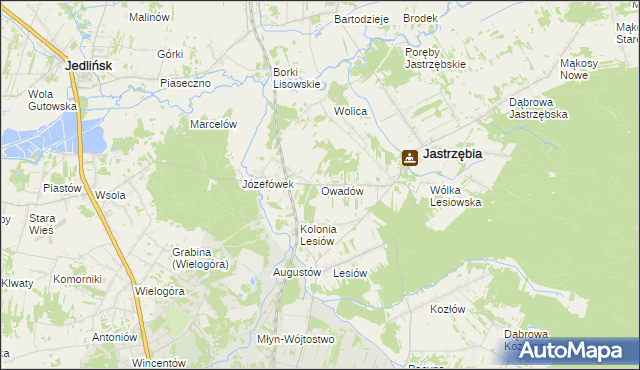 mapa Owadów gmina Jastrzębia, Owadów gmina Jastrzębia na mapie Targeo