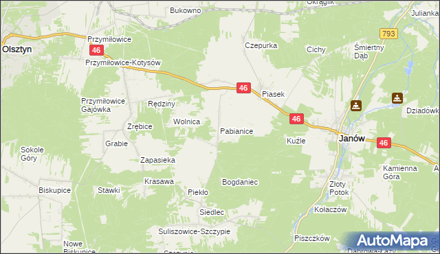 mapa Pabianice gmina Janów, Pabianice gmina Janów na mapie Targeo