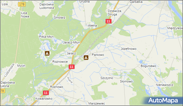 mapa Parkowo gmina Rogoźno, Parkowo gmina Rogoźno na mapie Targeo