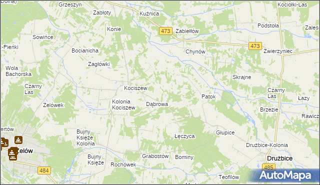 mapa Pawłowa gmina Zelów, Pawłowa gmina Zelów na mapie Targeo