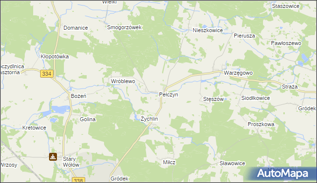 mapa Pełczyn gmina Wołów, Pełczyn gmina Wołów na mapie Targeo