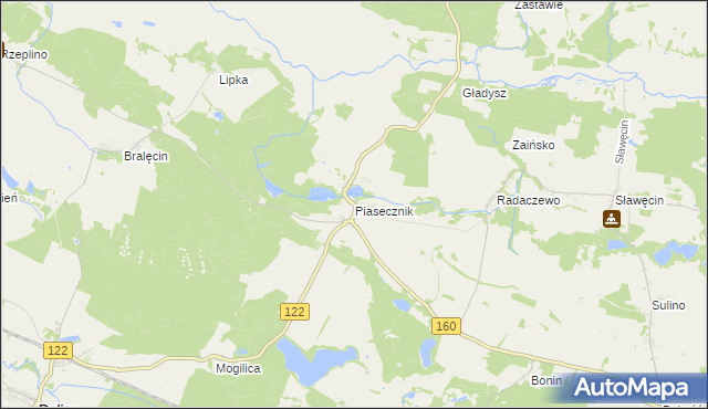 mapa Piasecznik gmina Choszczno, Piasecznik gmina Choszczno na mapie Targeo