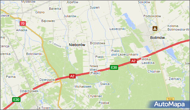 mapa Piaski gmina Nieborów, Piaski gmina Nieborów na mapie Targeo